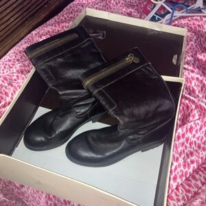 Coach Black Heeled Boots with Gold Zipper